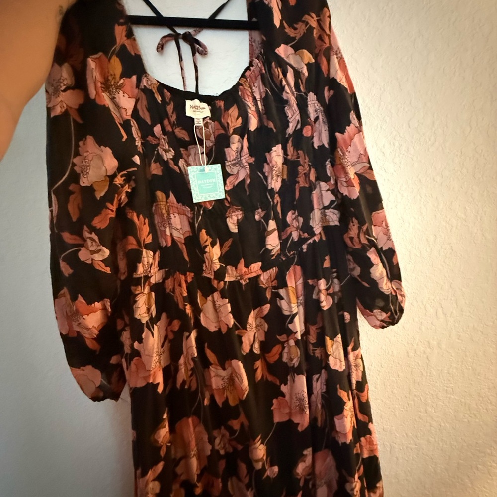 Hayden Black Dress with Pink Floral Print